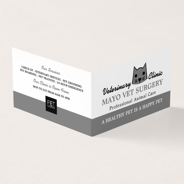 Grey Cat, Veterinarian, Veterinary Detailed Business Card (Outside)