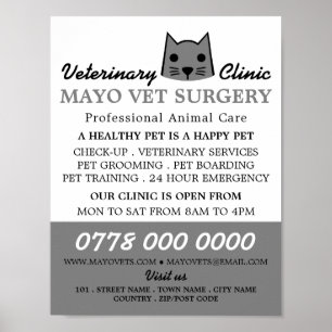 Grey Cat, Veterinarian, Veterinary Service Advert Poster