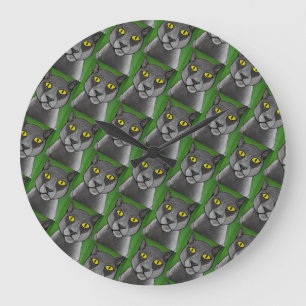 Grey Cat Wall Clock