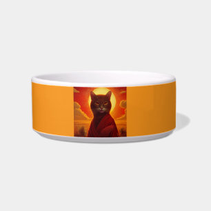 Grey Cat Wearing Fashionable Robe In Sunset Scene Bowl