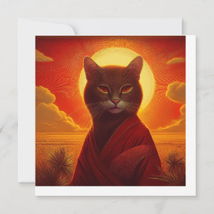 Grey Cat Wearing Fashionable Robe In Sunset Scene Invitation