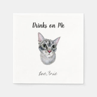 Grey Cat Wedding Cocktail Napkins