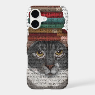 Grey Cat with Books on Head