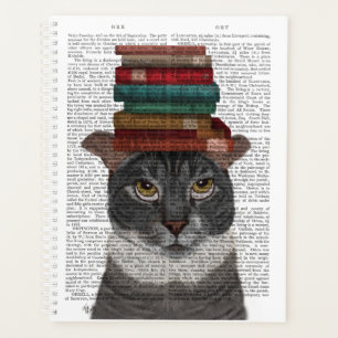 Grey Cat with Books on Head Planner