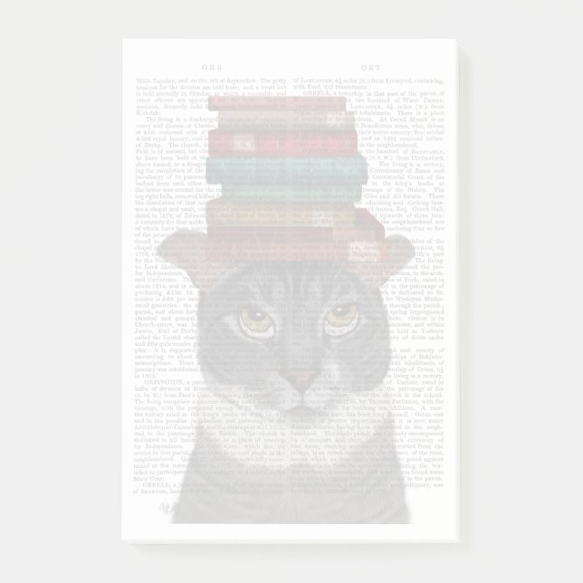 Grey Cat with Books on Head Post-it Notes (Front)