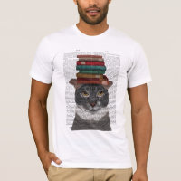 Grey Cat with Books on Head