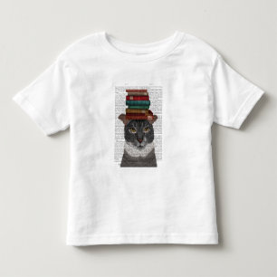 Grey Cat with Books on Head Toddler T-Shirt