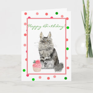 Grey Cat with Cupcake From The Cat Birthday Card