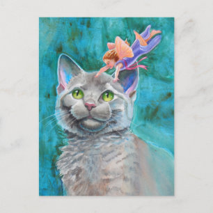 Grey Cat with Fairy Postcard