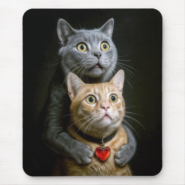 Grey Cat With Ginger Cat in Hugging Pose Mouse Mat (Front)