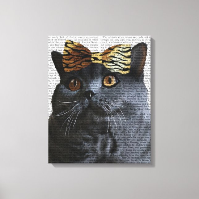 Grey Cat with Leopard Bow Canvas Print (Front)