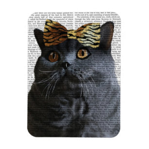 Grey Cat with Leopard Bow Magnet