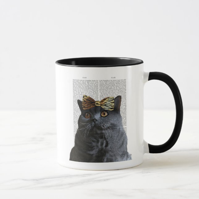 Grey Cat with Leopard Bow Mug (Right)