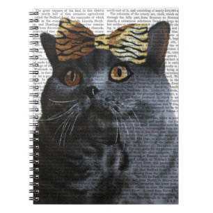 Grey Cat with Leopard Bow Notebook