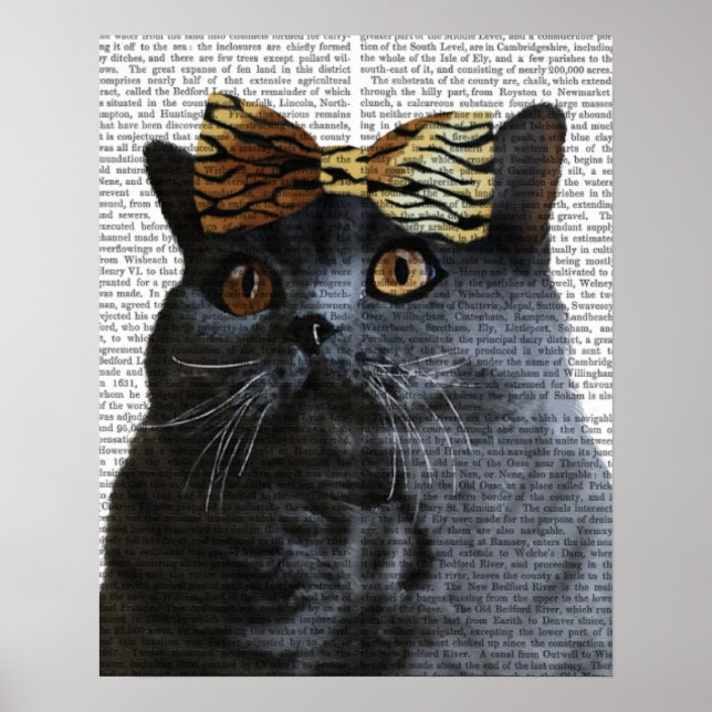 Grey Cat with Leopard Bow Poster (Front)