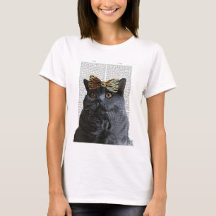 Grey Cat with Leopard Bow T-Shirt