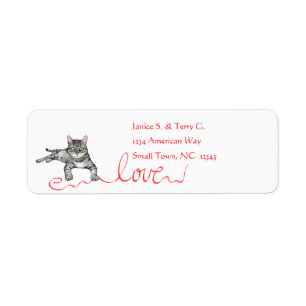 Grey Cat with Love Ribbon