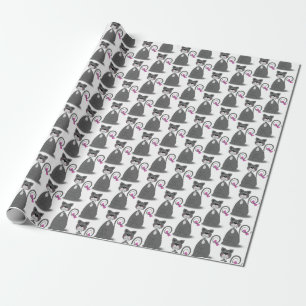 grey cat with pink bow wrapping paper