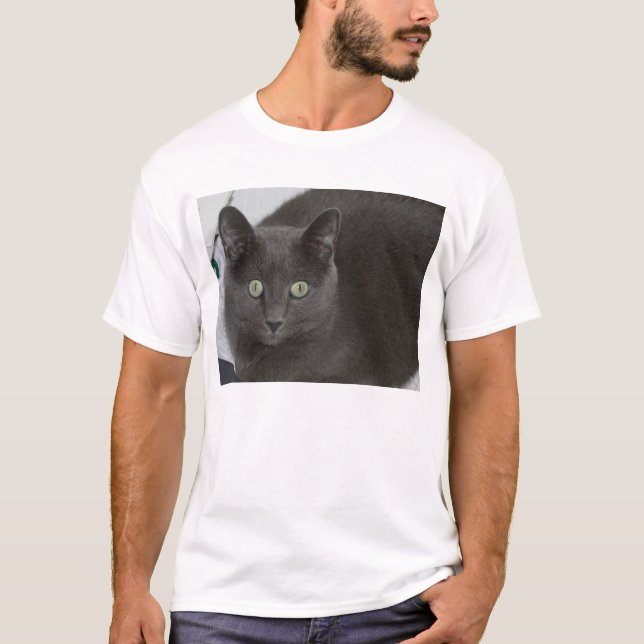 Grey Cat with Stunning Green eyes T-Shirt (Front)