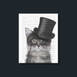 Grey Cat with Top Hat Canvas Print<br><div class="desc">Cat,  Grey with Top Hat by FabFunky. Features a dapper cat wearing a fun tophat and a monocle. | 191394D</div>
