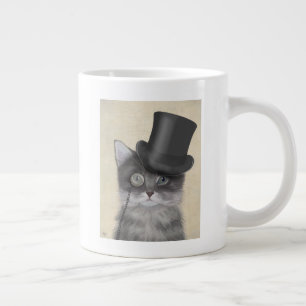 Grey Cat with Top Hat Large Coffee Mug