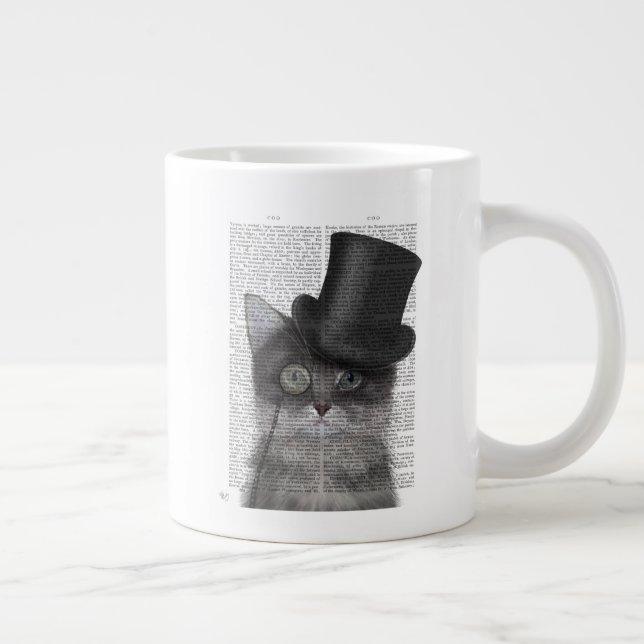 Grey Cat with Top Hat Large Coffee Mug (Right)