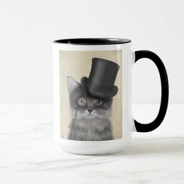 Grey Cat with Top Hat Mug (Right)