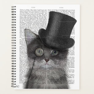 Grey Cat with Top Hat Planner