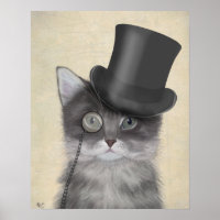 Grey Cat with Top Hat