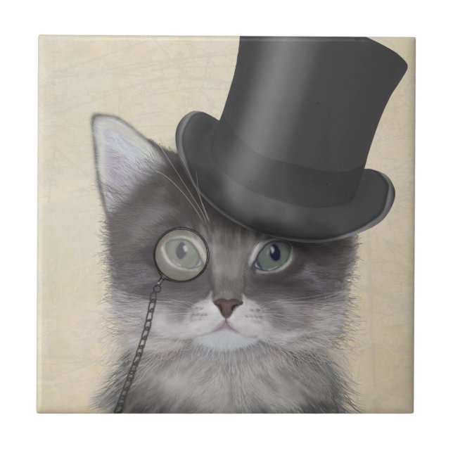 Grey Cat with Top Hat Tile (Front)