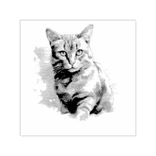 Grey Cat with watercolor background Self-inking Stamp