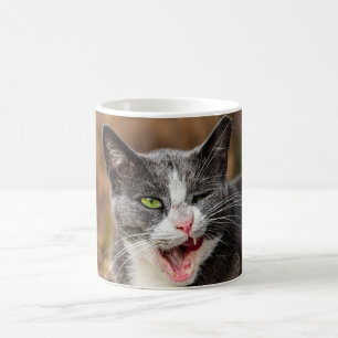 Grey Cat Yawning Coffee Mug