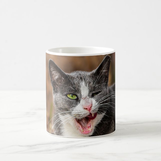 Grey Cat Yawning Coffee Mug (Center)
