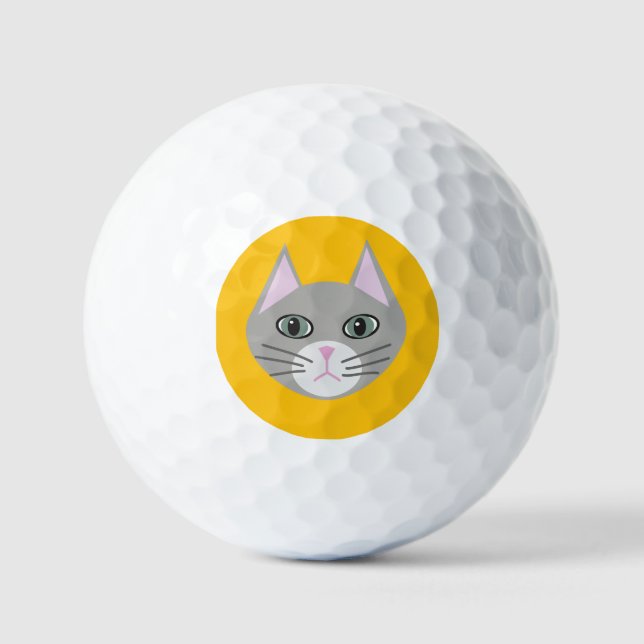 Grey Cat, Yellow Golf Balls (Front)
