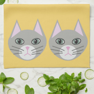 Grey Cat, Yellow Tea Towel
