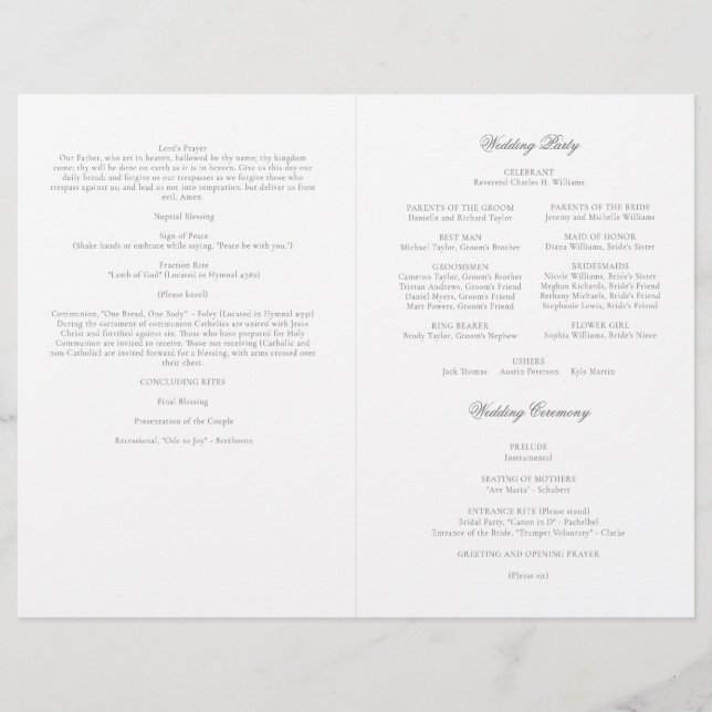 Grey Catholic Wedding Mass Ceremony Program 2 / 2 (Front)
