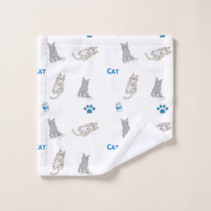 Grey cats pattern on white wash cloth