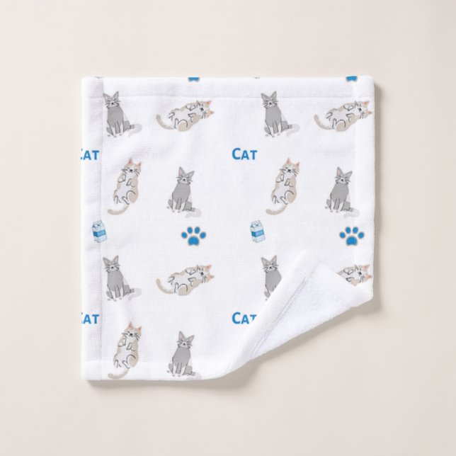 Grey cats pattern on white wash cloth (Wash Cloth)