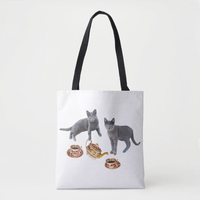 Grey Cats Tea Party Tote Bag (Front)