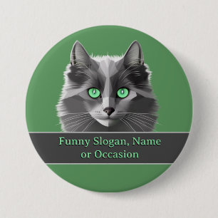 Grey Cats Theme on Green - Add Name or Funny Text 7.5 Cm Round Badge