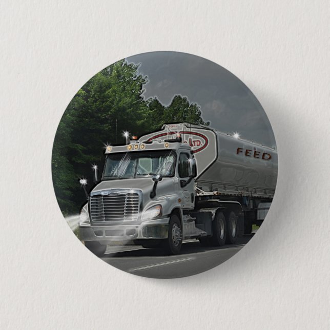Grey Cattle Feed Cistern Truck for Truckers & Kids 6 Cm Round Badge (Front)