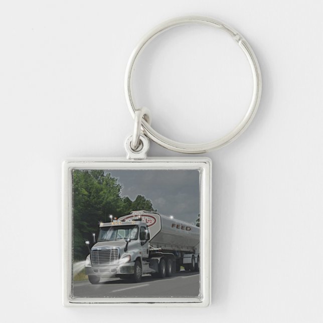 Grey Cattle Feed Cistern Truck for Truckers & Kids Key Ring (Front)