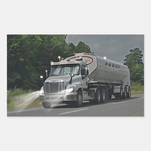 Grey Cattle Feed Cistern Truck for Truckers & Kids Rectangular Sticker (Front)