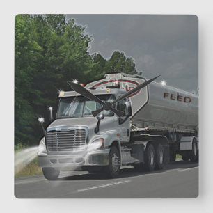 Grey Cattle Feed Cistern Truck for Truckers & Kids Square Wall Clock