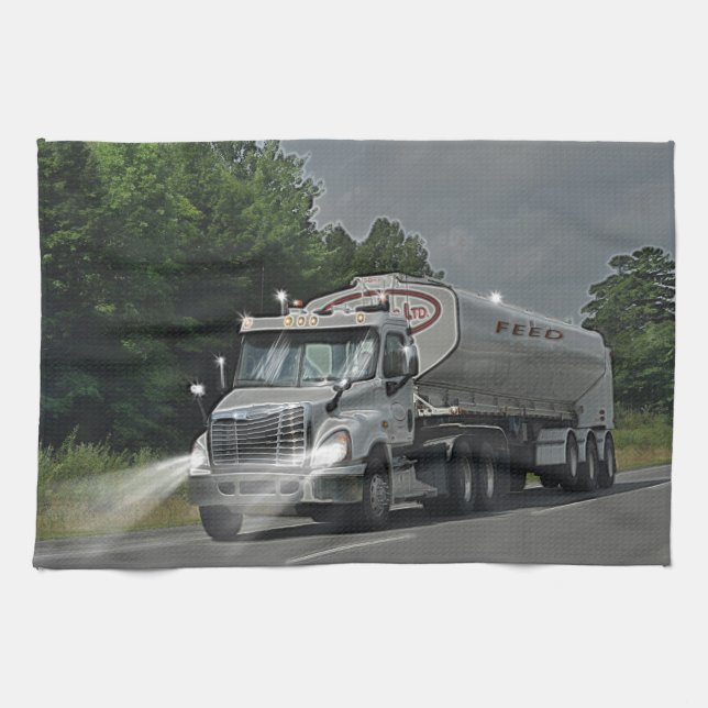 Grey Cattle Feed Cistern Truck for Truckers & Kids Tea Towel (Horizontal)
