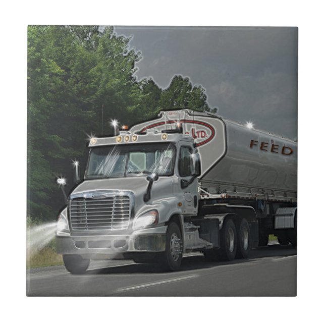 Grey Cattle Feed Cistern Truck for Truckers & Kids Tile (Front)