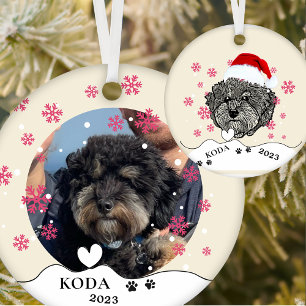 Grey Cavoodle Dog Personalised Hand Drawing Ceramic Tree Decoration