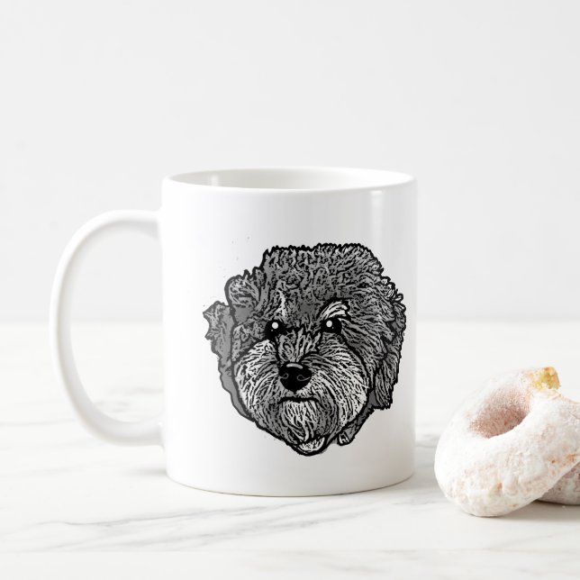 Grey Cavoodle Dog Personalised Hand Drawing Coffee Mug (With Donut)