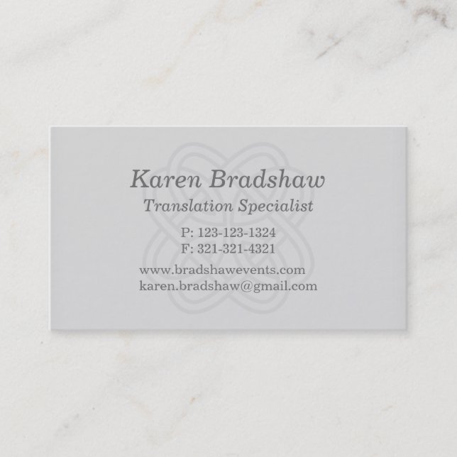 Grey Celtic Knot Translation Business Cards (Front)