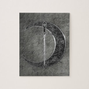 Grey Celtic Moon And Sword Jigsaw Puzzle